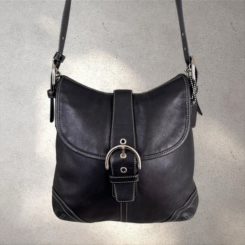 Vtg Y2K Coach 9480 Soho Flap Buckle Crossbody Black Leather Shoulder Hobo Bag